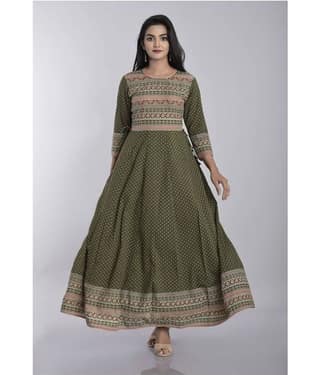 Kbz - Green Cotton Blend Women's Anarkali Kurti