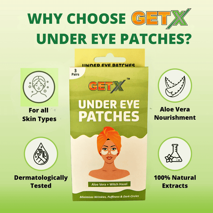 GETX Under Eye Patches | 3 Pairs | For Dark Circles, Puffiness & Wrinkles | Aloe Vera + Witch Hazel | Hydrating & Cooling Eye Masks for Men & Women | Brightens & Refreshes Tired Eyes view 3