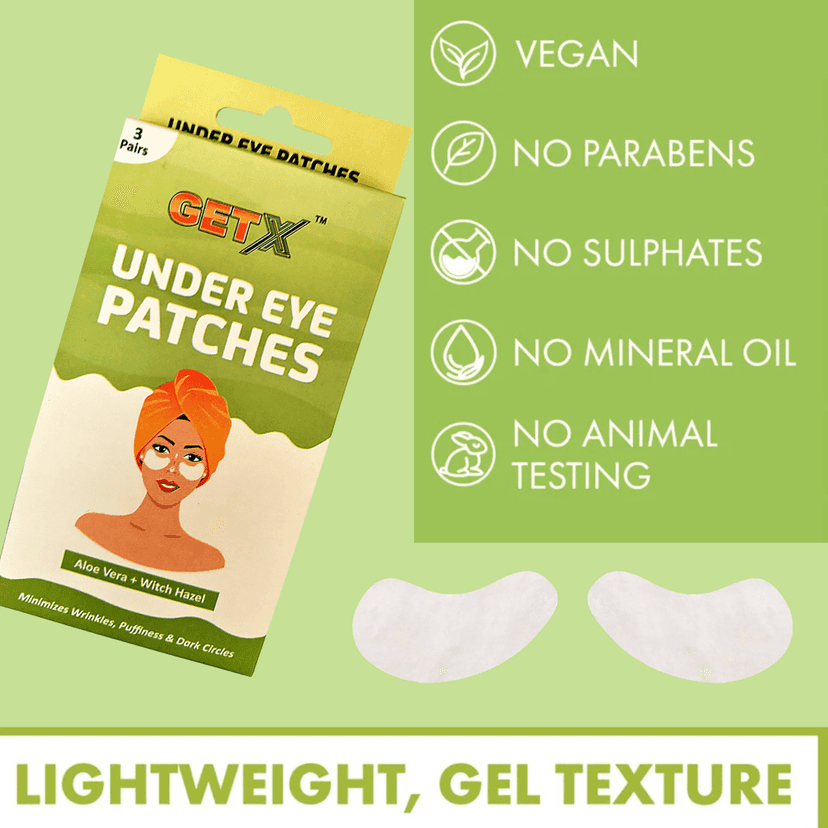 GETX Under Eye Patches | 3 Pairs | For Dark Circles, Puffiness & Wrinkles | Aloe Vera + Witch Hazel | Hydrating & Cooling Eye Masks for Men & Women | Brightens & Refreshes Tired Eyes view 8