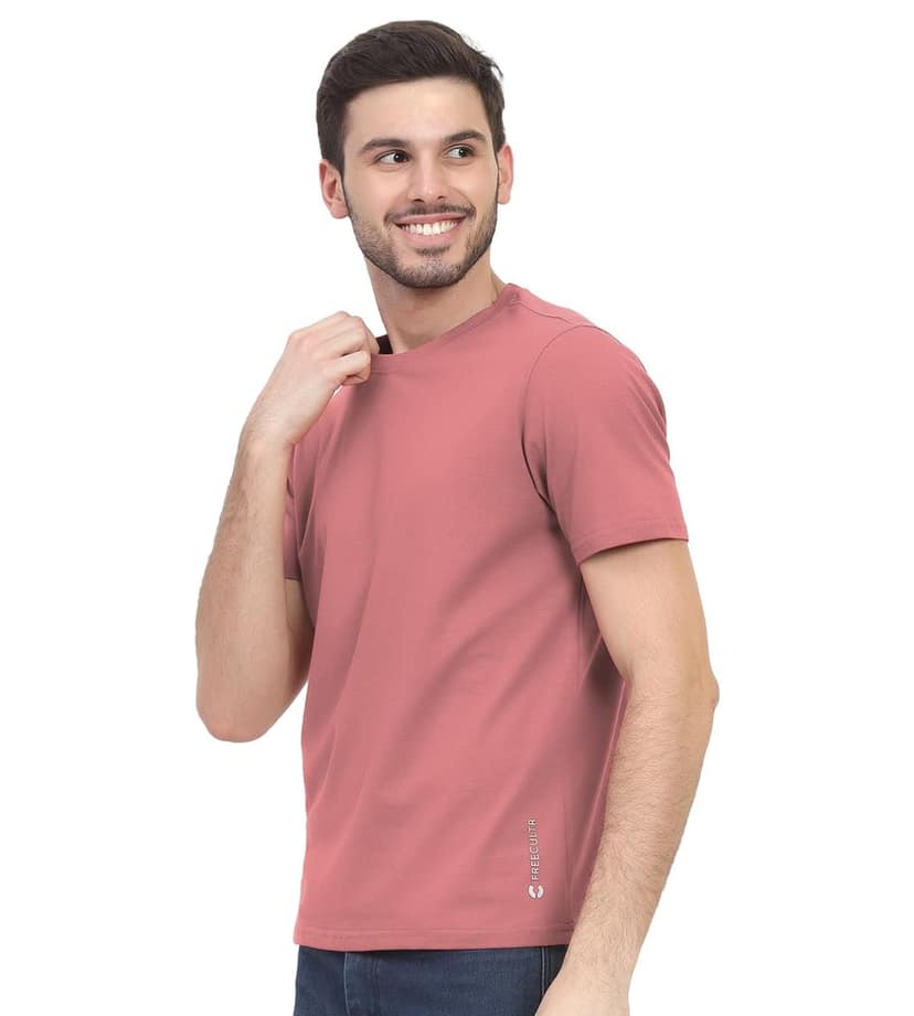 Freecultr Truly Classic Organic Men's Cotton T-Shirt | Solid Round Neck Half Sleeve | Plain Stylish t Shirts | Regular Fit | Casual T Shirt for Man Pack of 1-Dusty Pink