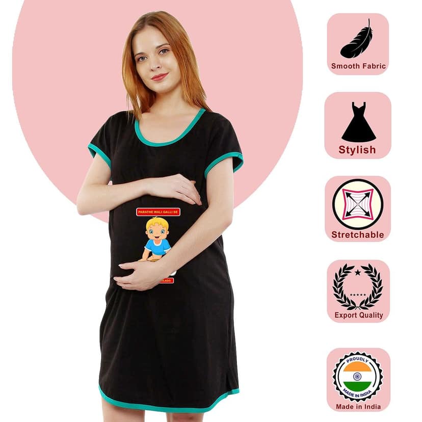 Sillyboom Maternity Parathe Wali Galli Se Tunic Tops for Pregnant Women T-Shirt (Black, XX-Large) view 6
