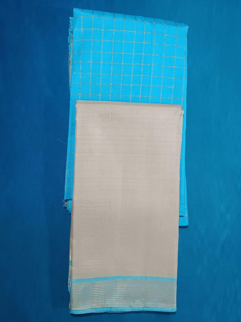 NVHSVSB001 -Sky Blue Handloom Silk Veshti And NVHSSSB001-Sky Blue Handloom Silk Shirt 2.5 meters view 2