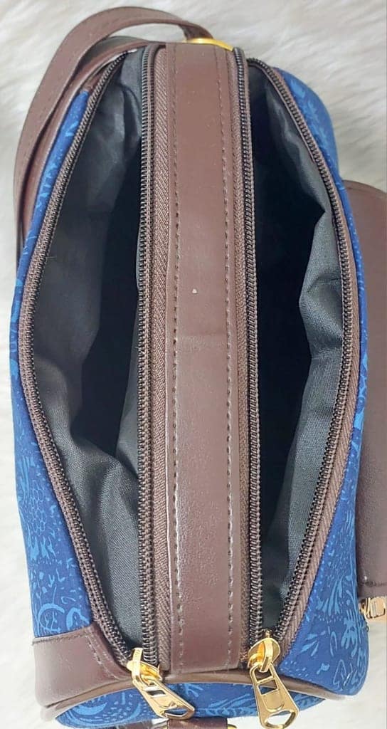 Blue and Brown Sling bag with Tassel and Floral Pattern view 3