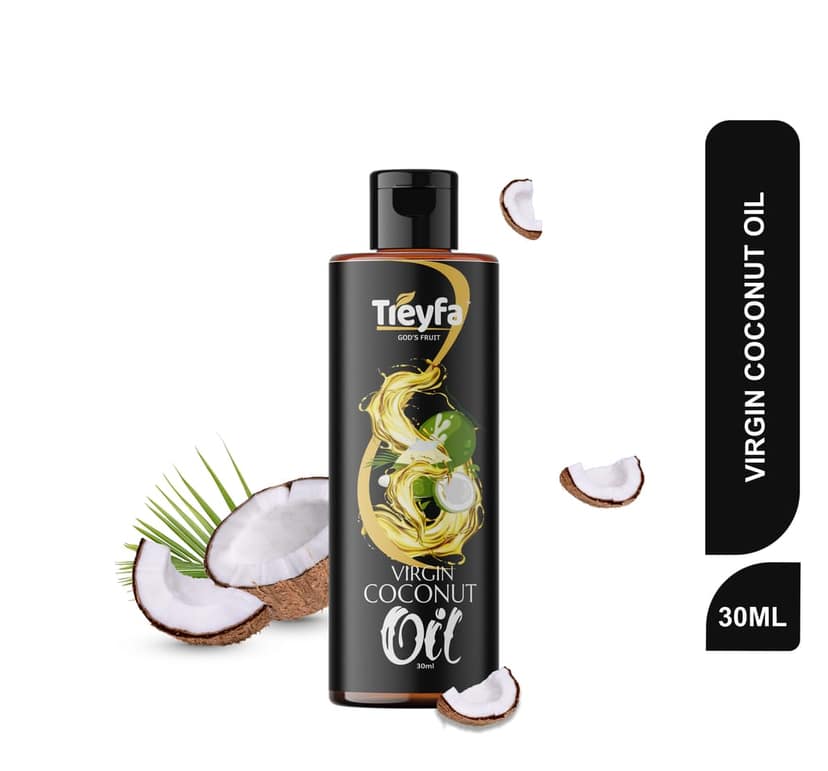 Treyfa Virgin coconut oil for hair, skin & cooking | Natural Raw Pure Organic Coconut Oil, Non-GMO, Unrefined & Cold Pressed oil for menं & womenं(30ml)
