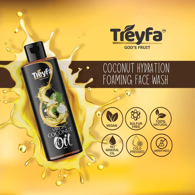 Treyfa Virgin coconut oil for hair, skin & cooking | Natural Raw Pure Organic Coconut Oil, Non-GMO, Unrefined & Cold Pressed oil for menं & womenं(30ml) view 5