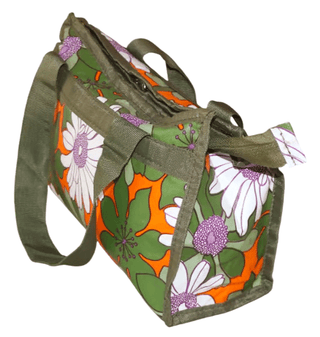 Chic Floral Print Insulated Lunch Bag Tote - Green & Orange Daisy Design