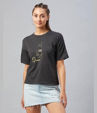 Chimpaaanzee Women Cotton Printed Regular Fit Round Neck T-Shirt ( Black )