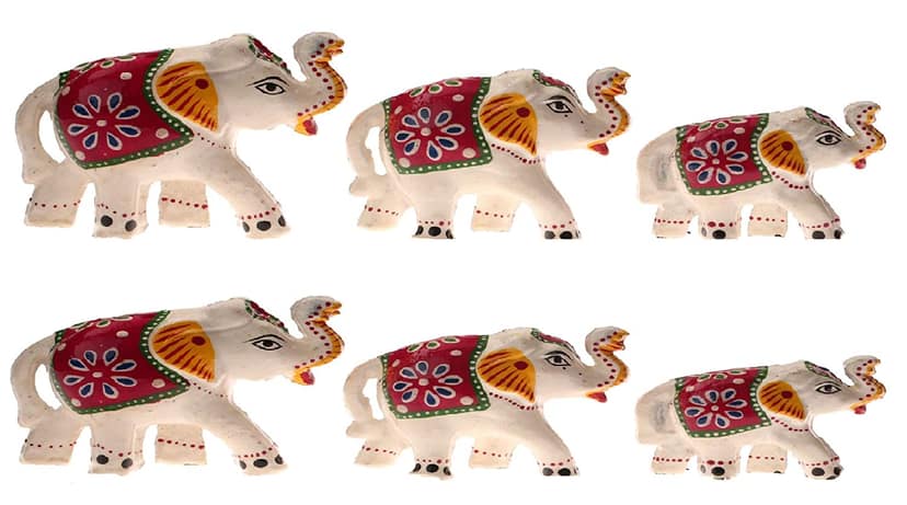 DreamKraft Paper Mache Elephant Showpiece, Standard, White, 6 Piece