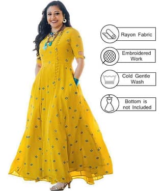 RI AND SU TEXTILE Yellow Rayon Anarkali Kurti