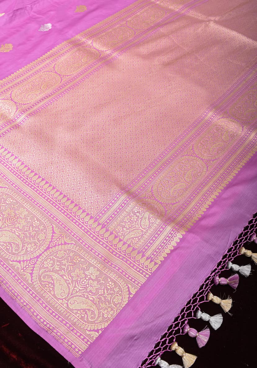 Thistle Exquisite Kadhuwa Sona Rupa Motifs Banarasi Katan Silk Saree and Ornate Zari Border | SILK MARK CERTIFIED view 6