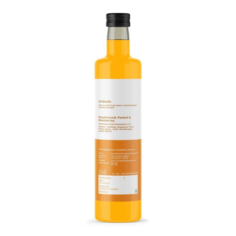 Shudhaata Yellow Mustard Oil (1L) - Cold-Pressed Sarso Oil, Rich in Nutrients, Vitamins, and Minerals view 2