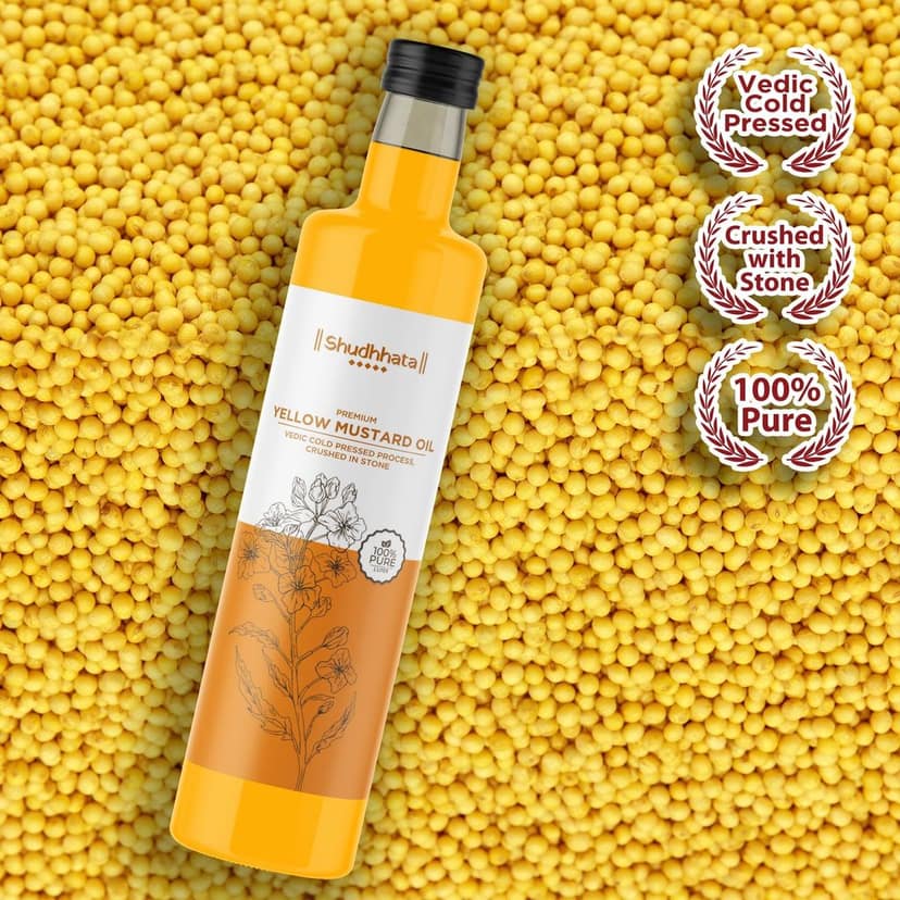 Shudhaata Yellow Mustard Oil (1L) - Cold-Pressed Sarso Oil, Rich in Nutrients, Vitamins, and Minerals view 3