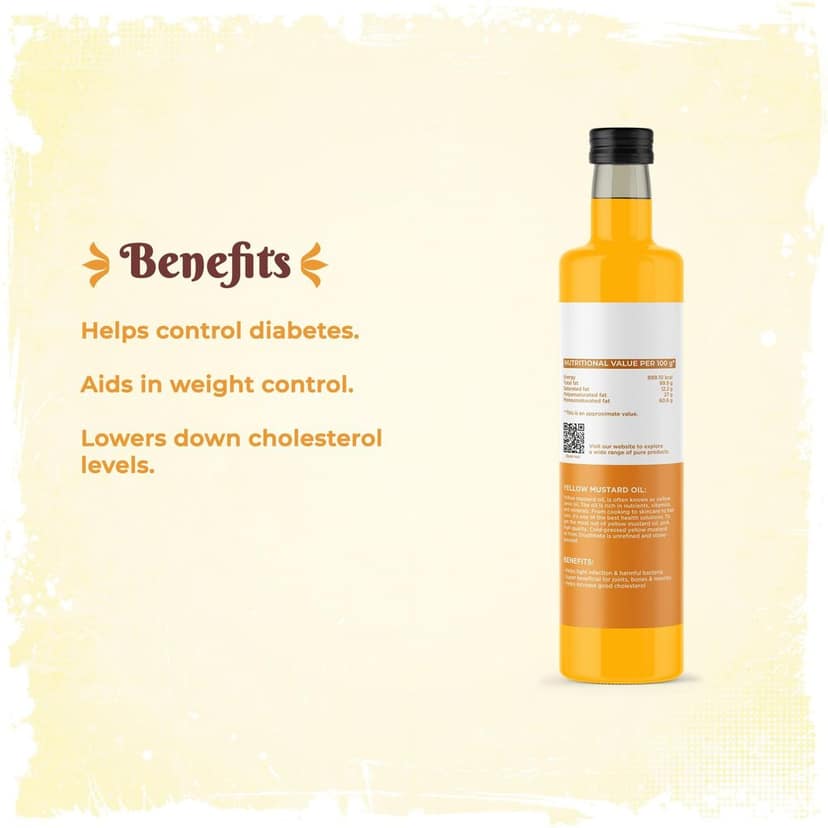 Shudhaata Yellow Mustard Oil (1L) - Cold-Pressed Sarso Oil, Rich in Nutrients, Vitamins, and Minerals view 6