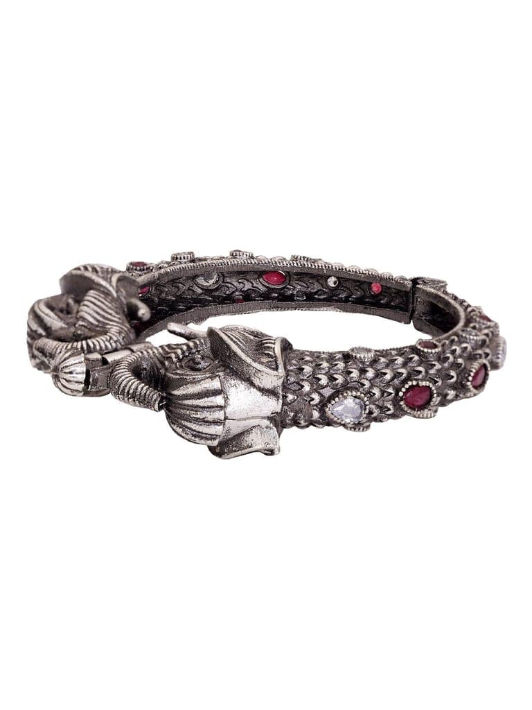 Oxidised Silver Toned Antique Elephant Motif kada Bracelet view 5