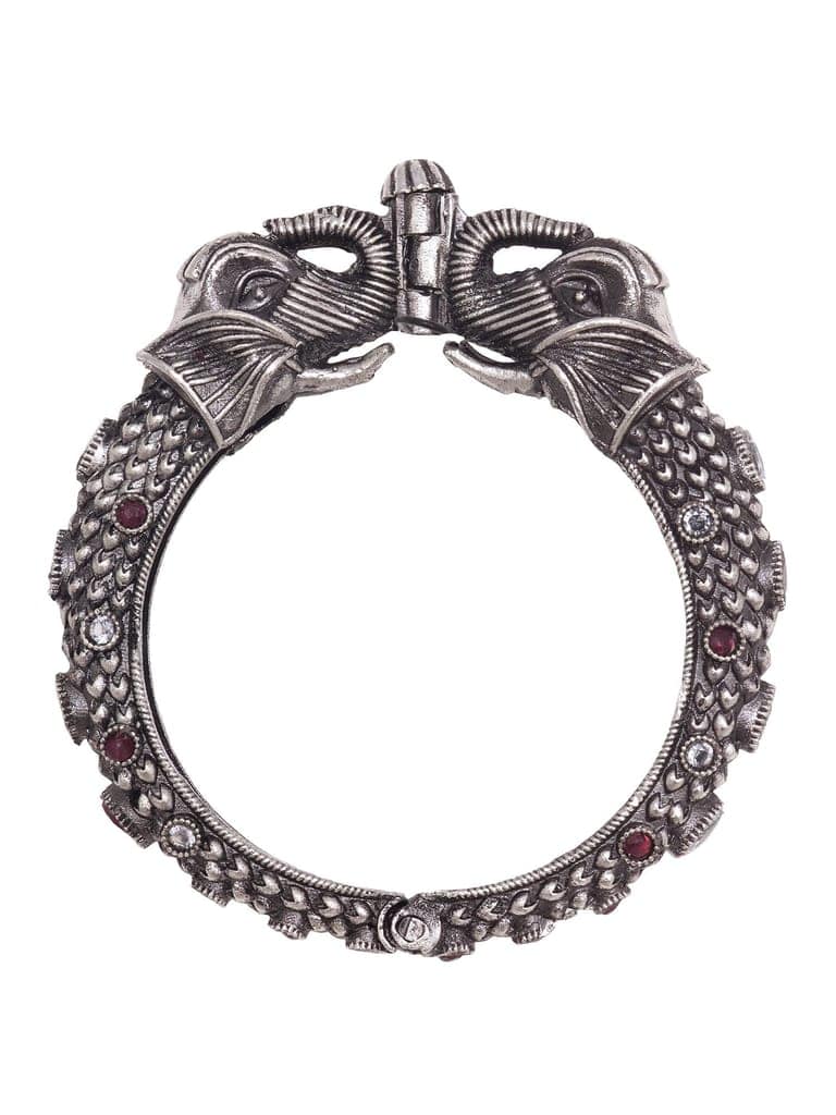 Oxidised Silver Toned Antique Elephant Motif kada Bracelet view 7