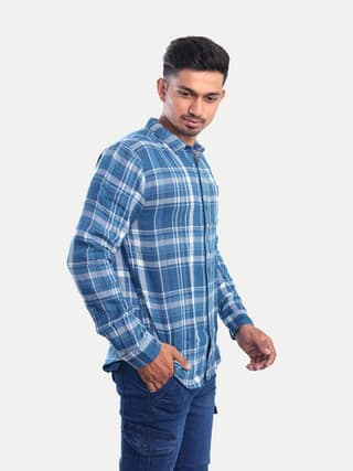 Men Blue Checked Regular Fit Casual cotton Shirt