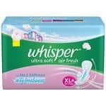 Whisper Ultra Soft Air Fresh Sanitary Pads - With Wider & Longer Back, XL Plus, 30 Pcs