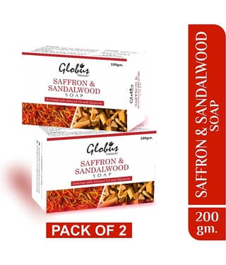 Globus Naturals Saffron & Sandalwood Soap for lighten and brighten Skin Bathing Bar 100g (Pack of 2)