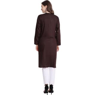 Numak Women Chikan Embroidery Straight Kurta (Brown, White) view 2