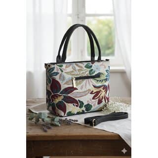 Elegant Floral Fabric Handbag with Detachable Sling Strap