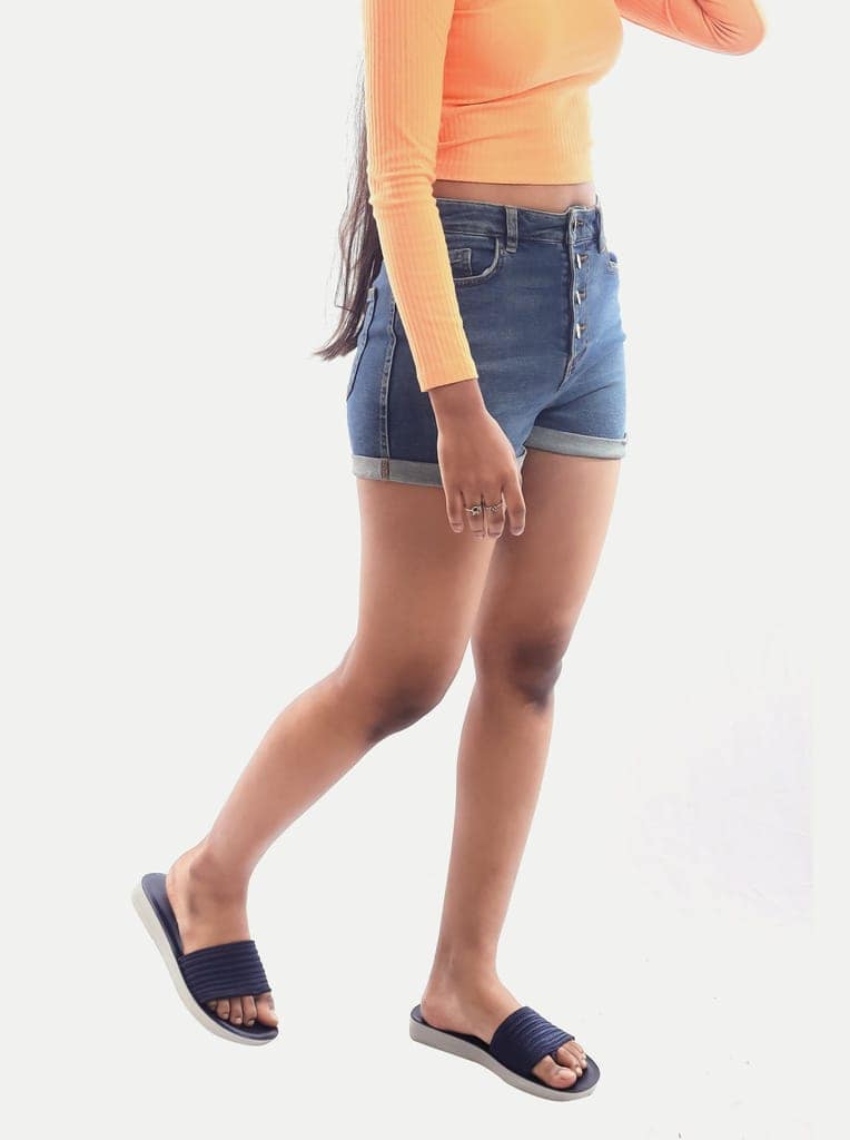 Teen Girls Blue Washed Denim Shorts view 3