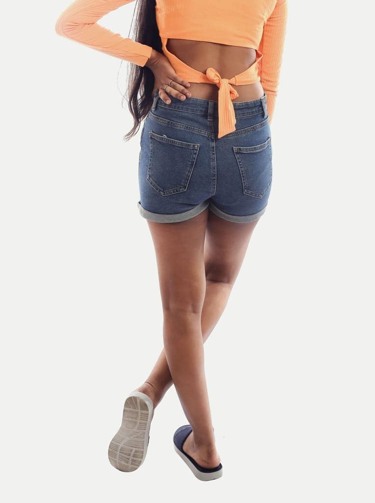 Teen Girls Blue Washed Denim Shorts view 4