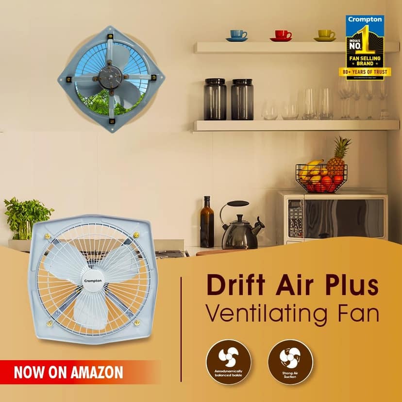Crompton Drift Air Plus Metal 38 Watts Exhaust Fan, 8-inch - Silver view 2