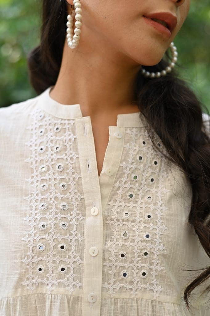 Jasmine Sindhi Hand Embroidered Front Open Cotton Top view 5