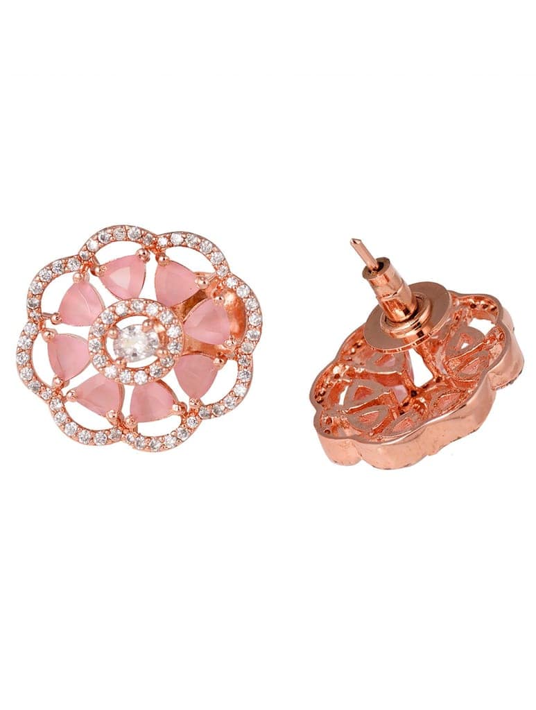 Handcrafted Floral Design Pastel pink studs Rose quartz small earrings Rose gold plated view 3