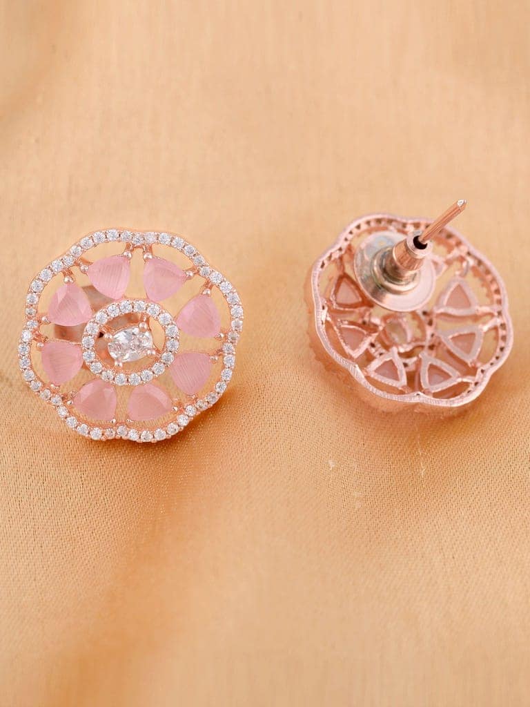 Handcrafted Floral Design Pastel pink studs Rose quartz small earrings Rose gold plated view 5