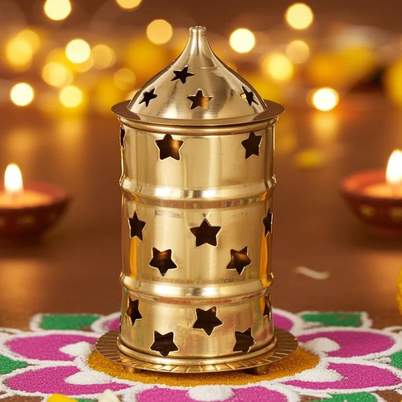 Brass Table Decor Oil Lamp, Deepak - Artistic Hanging Lamp for Puja Room, Height : 4.5 Inch (ZMAS539 A)
