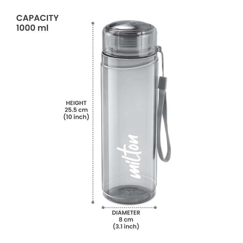 MILTON Hector 1000 Water Bottle, 1 Litre, Reusable Plastic Fridge Bottle, BPA Free and Leak Proof Bottle for Travel, Work, Pack of 1 view 2