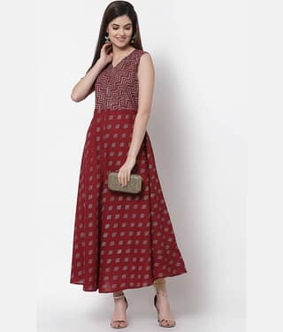 Kbz Women Cotton Ethnic Dress ( Maroon )