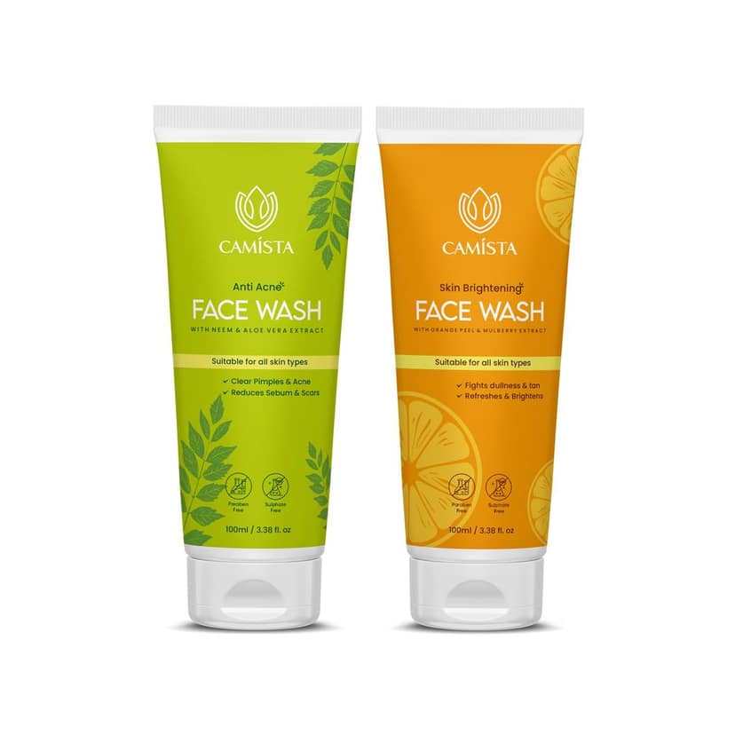 CAMISTA Anti Acne Face Wash with Neem & Aloe Vera Extract & Skin Brightening Face Wash with Orange Peel & Mulberry Extract (Combo)