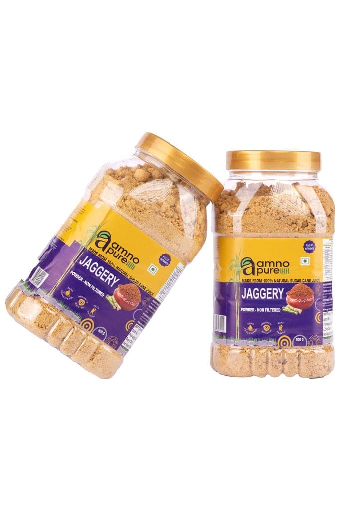 Jaggery Powder non filtered Natural Sugarcane Amno Pure -Pet Jar 900G Pack view 4