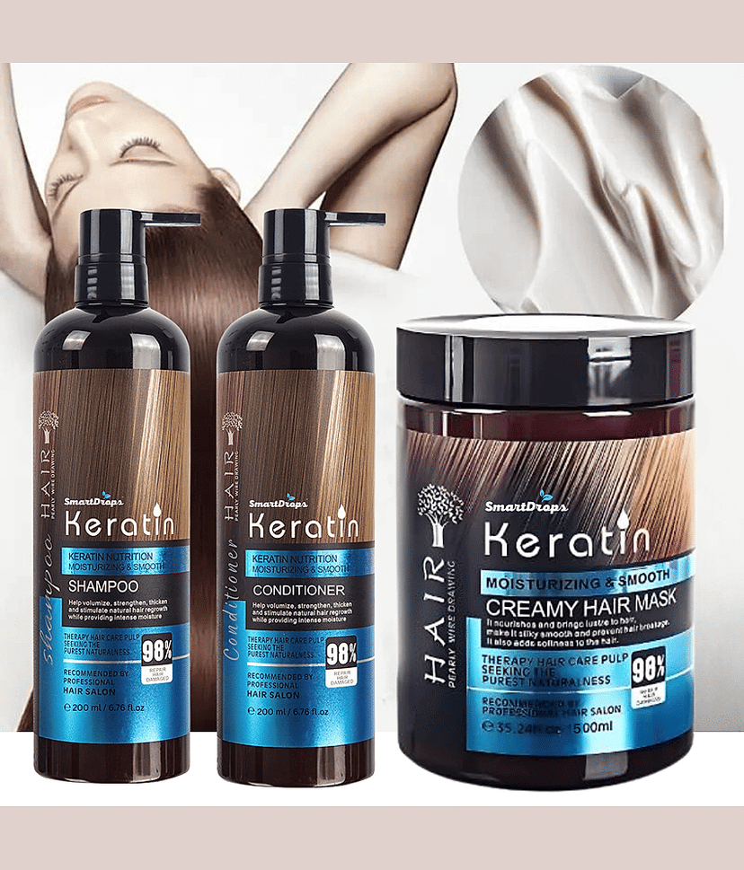 Keratin Hair Mask, Shampoo & Conditioner for Hair Regrowth and Hair Fall Control with Olive Oil & Rosemary Oil for Men & Women