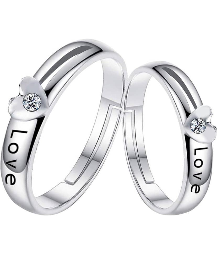 Speical For Couple Ring Valentines Couples Gift Love Heart Silver Plated Adjustable Couple Ring Women And Men