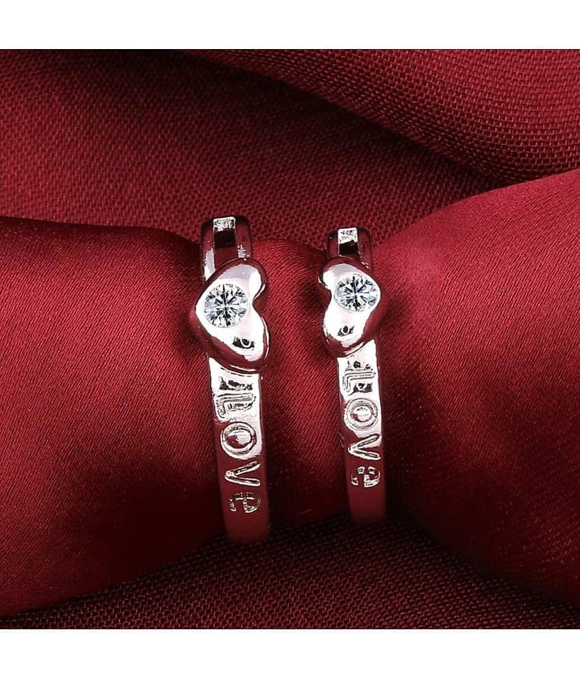 Speical For Couple Ring Valentines Couples Gift Love Heart Silver Plated Adjustable Couple Ring Women And Men view 2