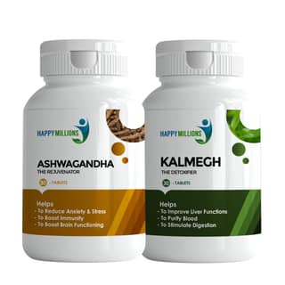 Happy Millions Ayurvedic Ashwagandha and Kalmegh | Combo Pack Of 2 (30 + 30 Tablets)