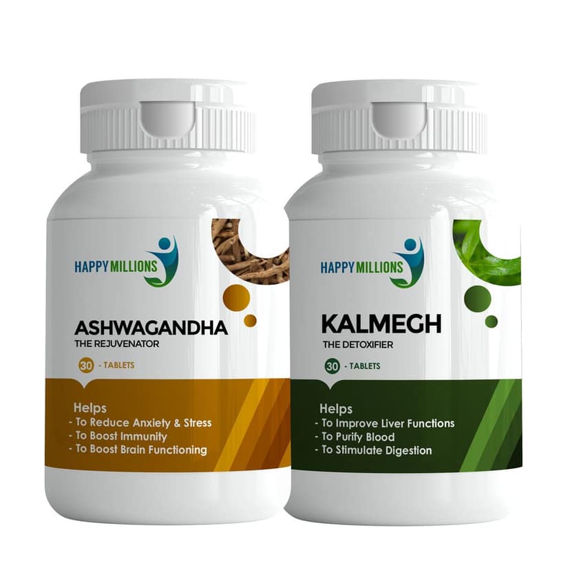 Happy Millions Ayurvedic Ashwagandha and Kalmegh | Combo Pack Of 2 (30 + 30 Tablets)