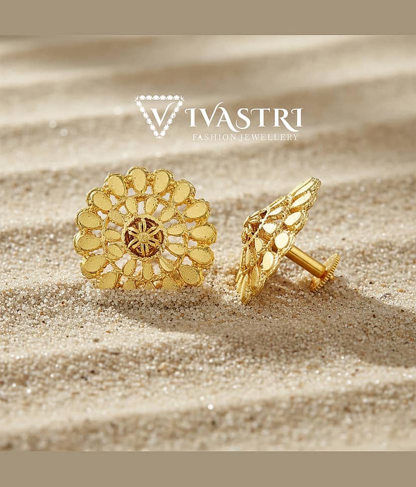 VIVASTRI Golden Stud Earrings ( Pack of 2 ) view 2