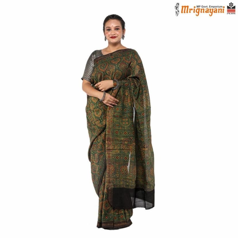 HANDLOOM CHANDERI SILK SAREE WITH BLOUSE (SKU - 3I0101220422, SAREE-1055) view 3
