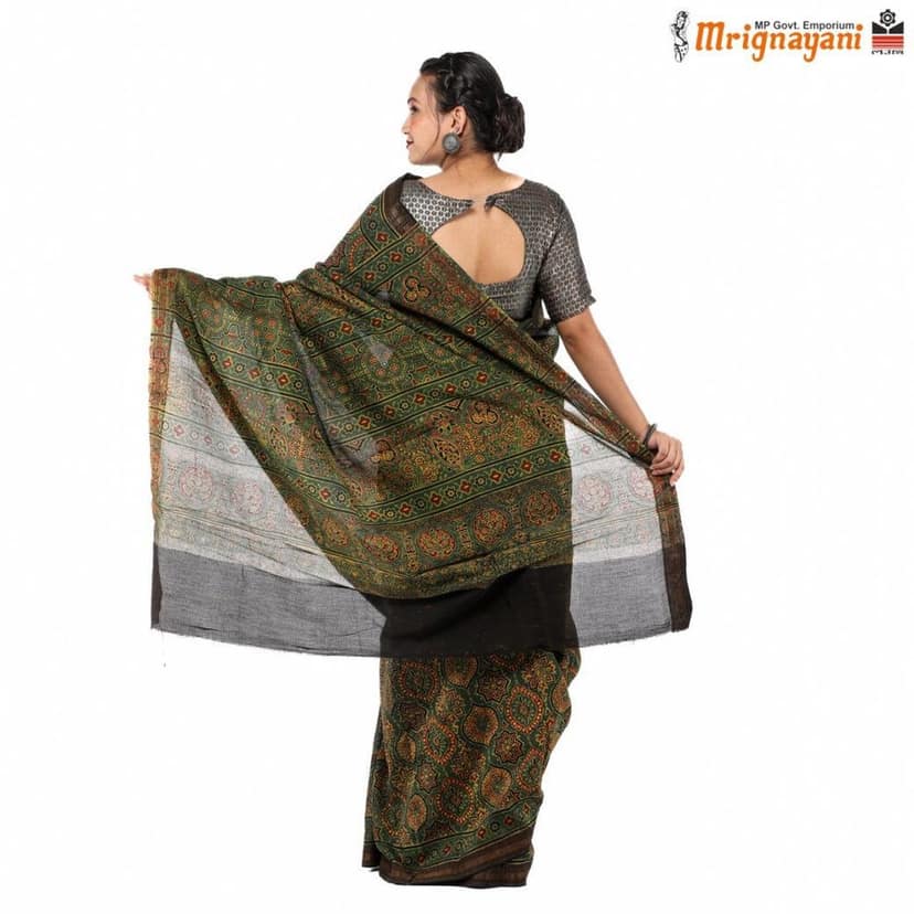 HANDLOOM CHANDERI SILK SAREE WITH BLOUSE (SKU - 3I0101220422, SAREE-1055) view 4