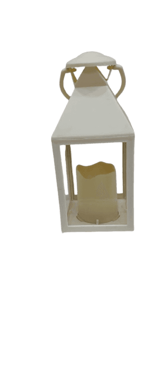 White LED Lantern with Flickering Flameless Candle