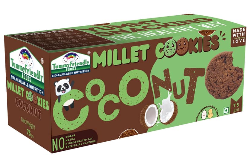 Tummy Friendly Foods Millet Cookies - Coconut - 75 g. Healthy Ragi Biscuits for Baby, Kids & Adults
