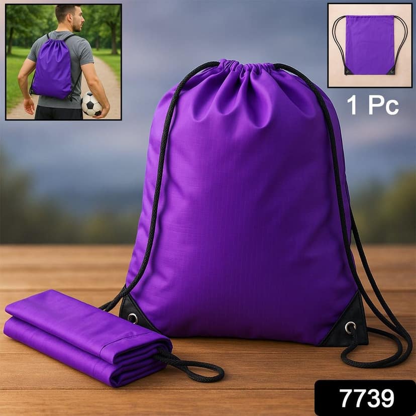 Water-Resistant Nylon Drawstring Backpack Bag (1 Pc / Mix Color & Design) view 2