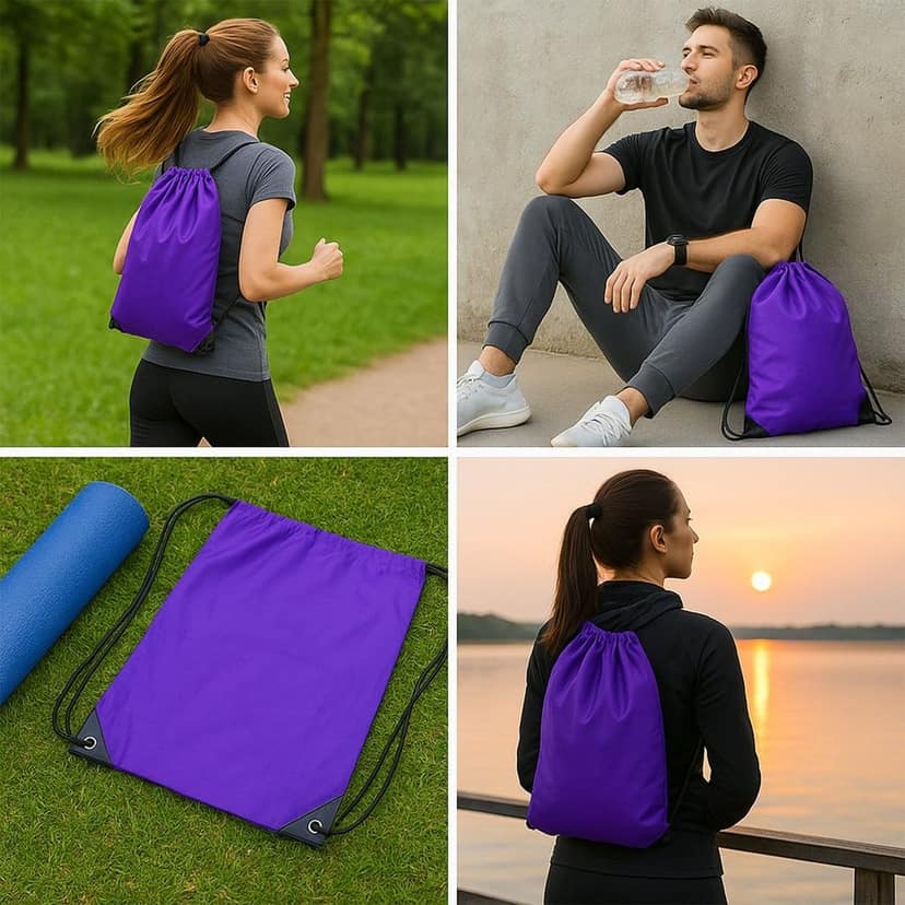 Water-Resistant Nylon Drawstring Backpack Bag (1 Pc / Mix Color & Design) view 9