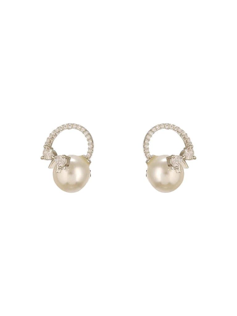 White Rhodium Plated AD Studded Minimal Bow Dailywear Studds Earrings view 7