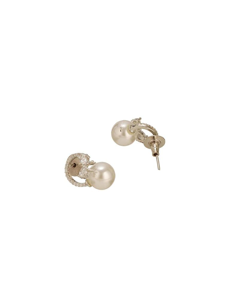 White Rhodium Plated AD Studded Minimal Bow Dailywear Studds Earrings view 8