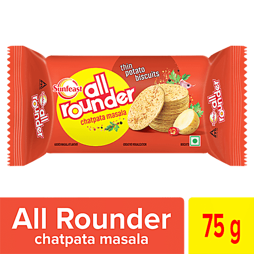 Sunfeast All Rounder - Thin, Light & Crunchy Potato Biscuit With Chatpata Masala Flavour, 75 g Pouch
